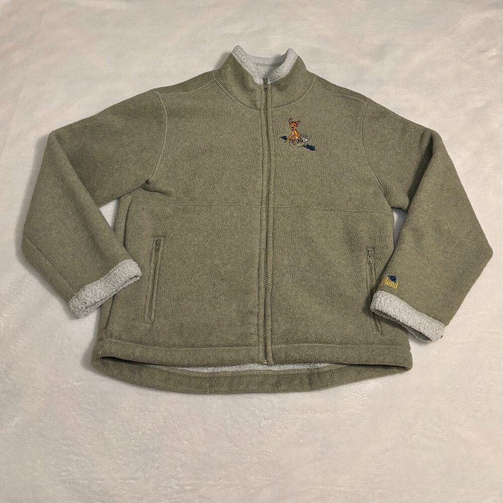 Disneyland Bambi Thumper Womens Sherpa Lined Full Zip Jacket Fleece Green Medium